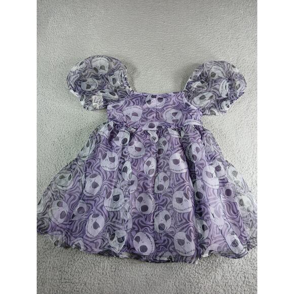 Disney Dress Jack Skellington Girls Large Purple Kids Puff Sleeve Halloween NWT - Picture 6 of 8